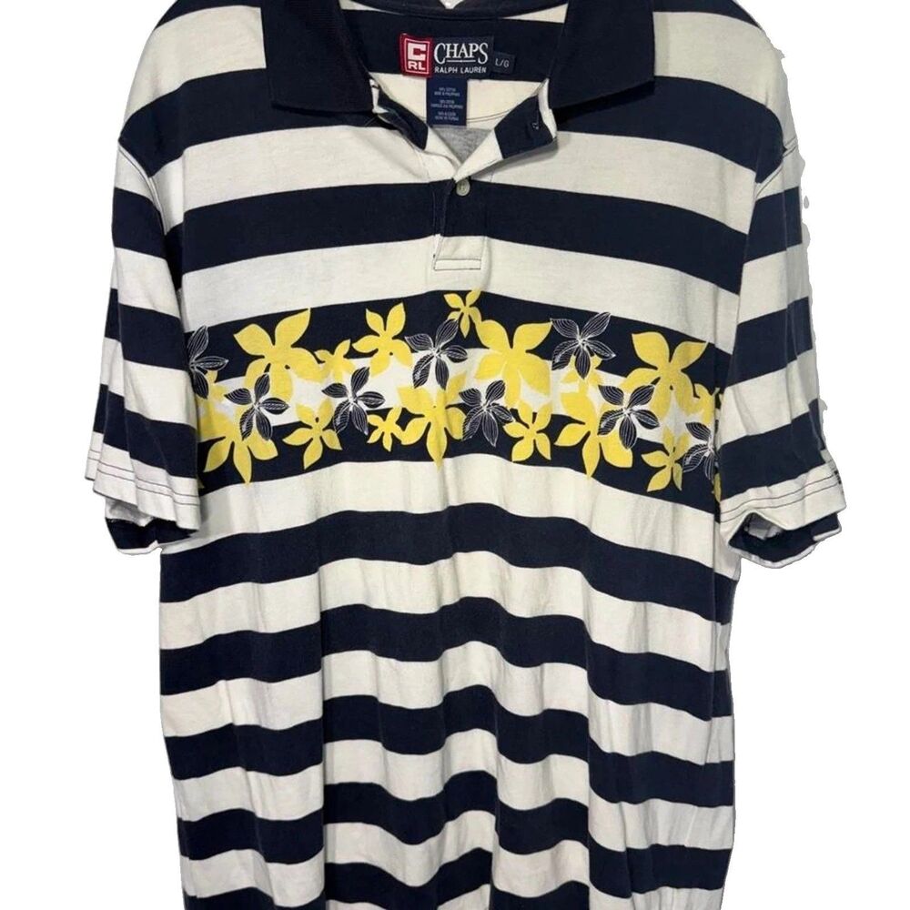 Chaps Ralph Lauren Polo Vintage Striped Cotton Yellow Floral Graphic Mens L